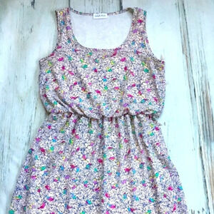 Gabriella Rocha Dress Sleeveless Summer Birds Print Pink Blue Size Large